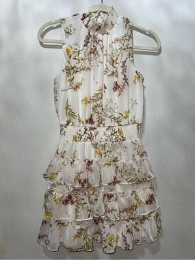 1.STATE Cream Floral Smocked Neck Sleeveless Dress